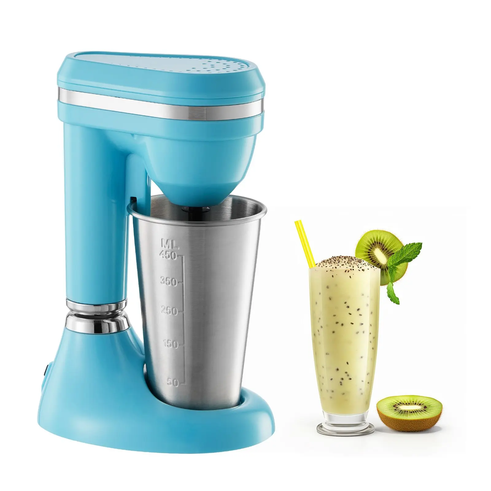 【Summerfinds】VEVOR 100W Single-Head Milkshake Maker Beverage Mixer, Dual-Speed Handheld Cocktail Blender, Stainless Steel Cup, Detachable Parts, Small Footprint Personal Smoothie Mixer for Home & Bar Use, Cocktail Mixer
