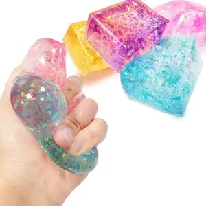 4pcs Glitter Ice Cube Sensory Fidget Toys - Colorful Squeeze Balls for Stress Relief, Holiday & Birthday Gifts, Party Toy for Kids
