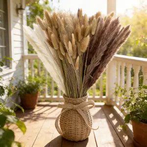 100 Pcs Dried Pampas Grass Bouquet Set | 17.3" Natural & White