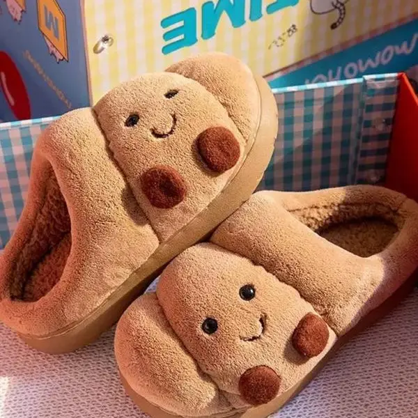 Woman man Funny Croissant Slippers – Cute Cartoon Pastry Design, Fluffy Thick Plush Cozy Warm Slip-On Shoes, Soft Non-Slip Sole, Indoor Outdoor Winter Home Footwear, Comfy Bedroom House Shoes, Unique Holiday Gift, Shoes For Women, Gifts For Women