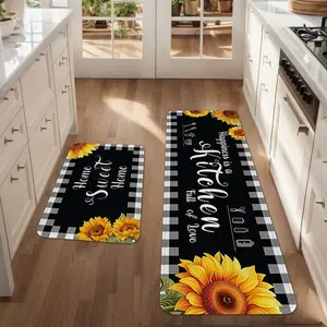 2/3pcs kitchen anti slip carpet floor mat, sunflower American pastoral style themed decorative kitchen floor mat, soft and comfortable flannel anti slip kitchen floor mat, suitable for kitchen, dining room, laundry room, room decoration floor mat