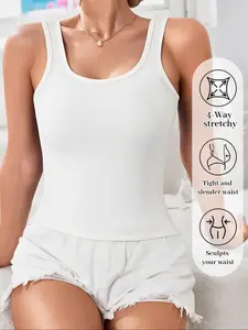 🔥4-Pack Women's Camisoles with Integrated Bra Pads, Square Neck Seamless Ribbed Design, Slim-Fitting & Skin-Friendly, Supportive & Shapely, Waist-Cinching & Chest-Lifting, All-Day Comfort, 2-in-1 for Layering/Outer Wear, Casual Tank Top