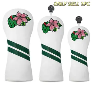 Green jacket + cherry blossom design Style Golf Club Head Cover, Golf club covers, Golf Wood Head Cover, Golf Accessory - Adopting Exquisite Embroidery Techniques, Suitable For Male And Female Outdoor Enthusiasts, It Is A Golf Club Protective Cover