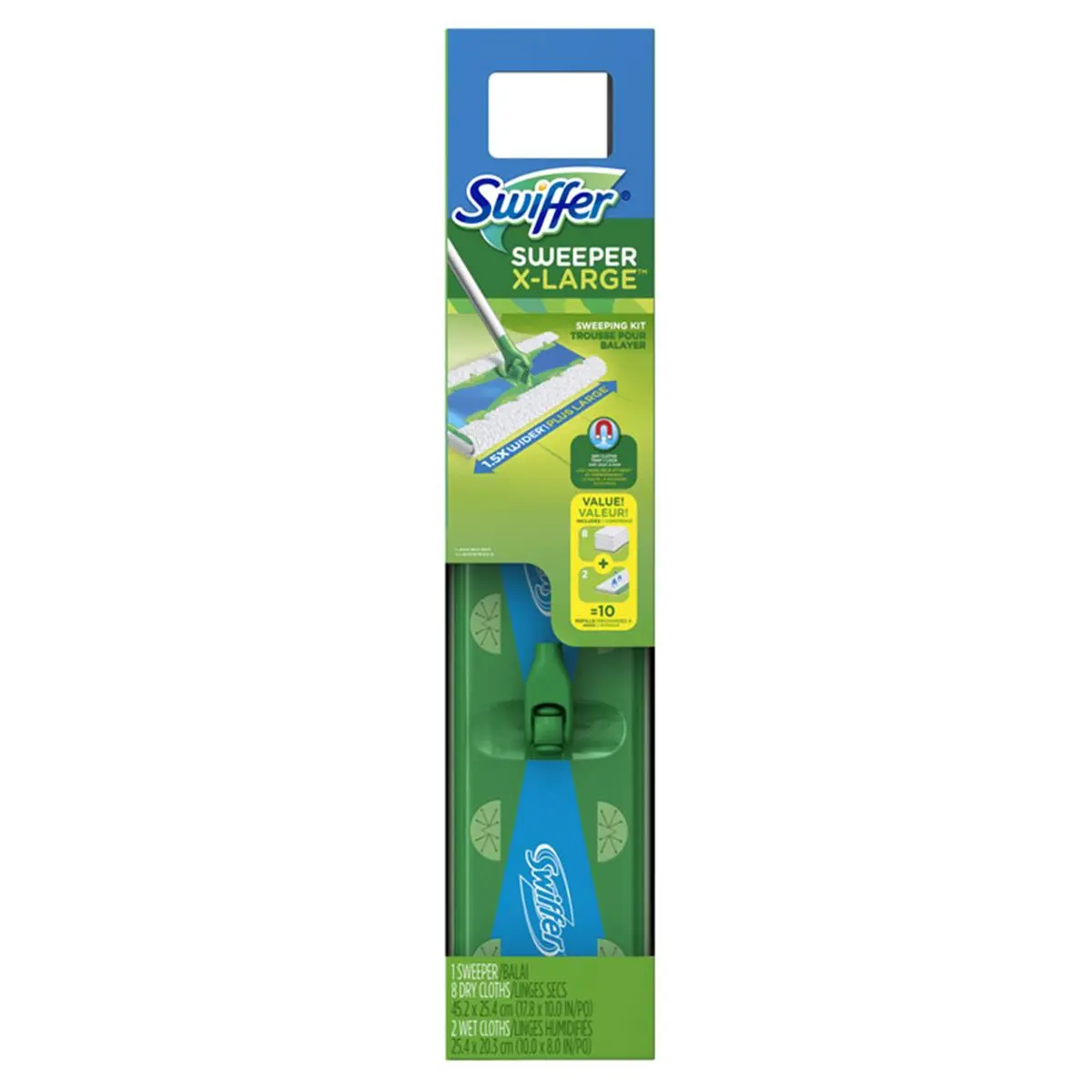 SWIFFER Extra Large Light Sweeper Kit - Microfiber Mop with Aluminum Pole, Plastic Mop Head Refill, Home Floor Cleaning Solution