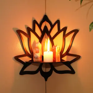 DIY Floating Shelf Kit, / Lotus Design Wall Mounted Display Rack, Home Decor Corner Shelves for Living Room & Candle Holder, Vintage Home Decor