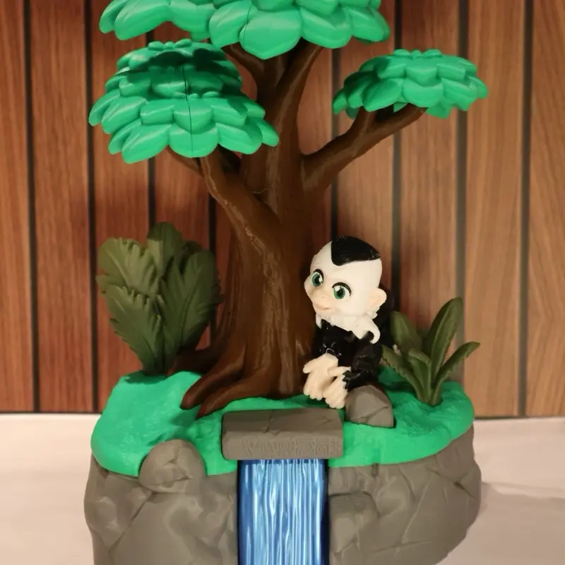 Capuchin Monkey Tree Playset – 3D Printed Jungle Scene Diorama – Cute Desk Decor – Monkey Figurine Display