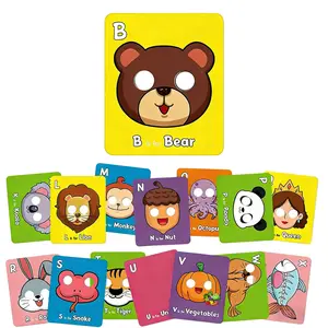 ABC Alphabet Flash Cards with Animal Masks, Animal mask Alphabet Cards, Interactive Education Games, Learn Letters, English Phrases School Supply Sets
