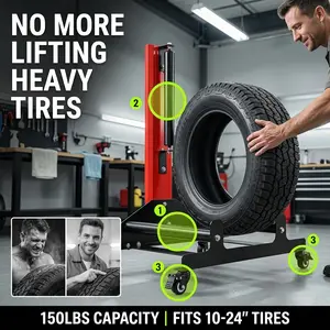 Heavy Duty Car Wheel Detailing Rolling Stand, 3-Way Rotating Rollers Tire Cleaning Stand with 4 Casters for Ceramic Coating Tire Shine