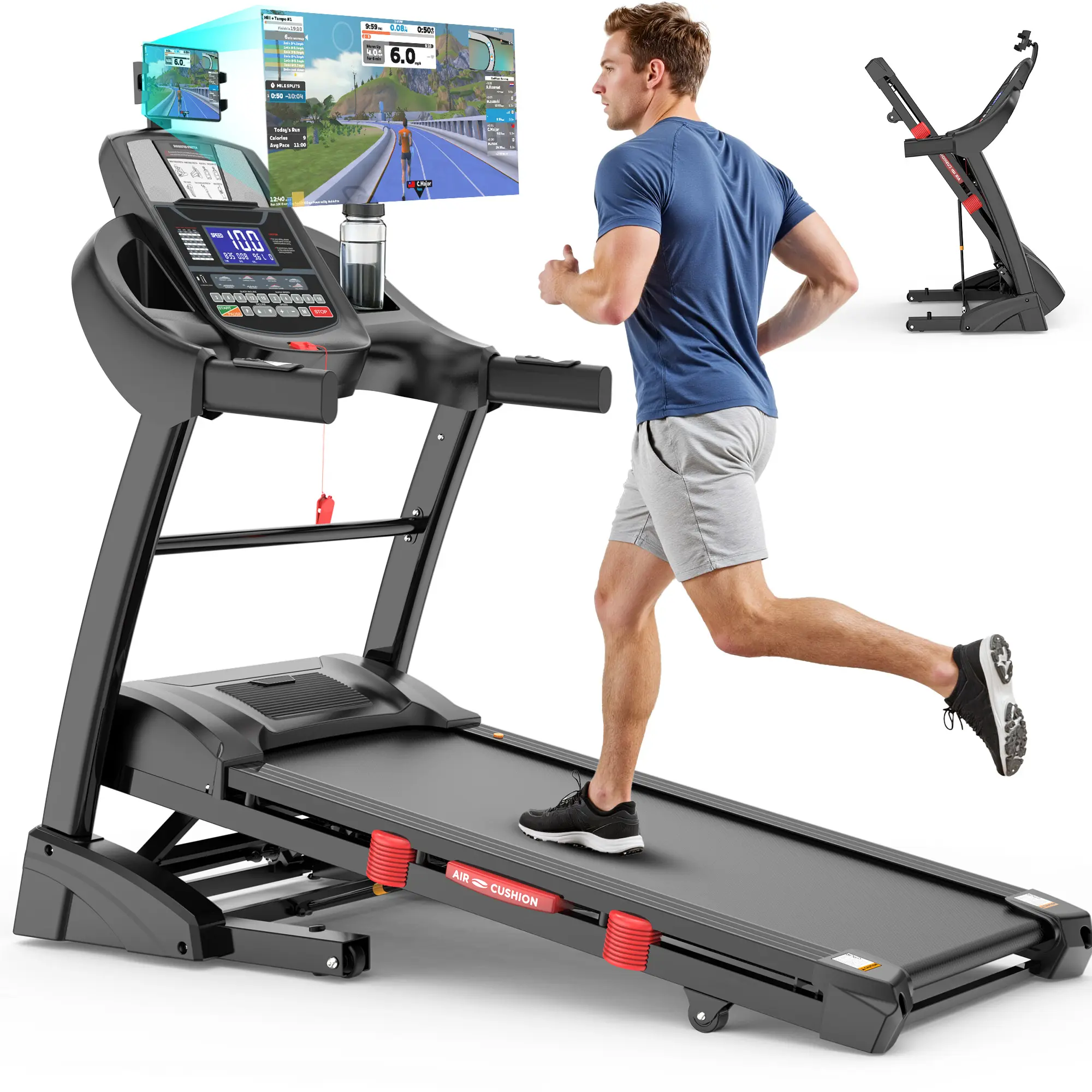 5HP Foldable Treadmill for Home/Office, Treadmill with 20% Auto Incline, APP Control, 400lbs Capacity, 12 MPH, 71 Programs, Walking Running Treadmill,90% Pre-Assembled, Knee Strap Gift