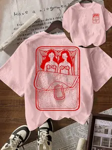 Women's Cartoon Mermaid Print Round Neck T-Shirt, Lady, Womenswear, Casual Loose-Fitting Top, Fashionable Everyday Daily Wear, Outdoor Sportswear, All Seasons