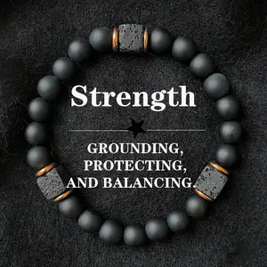 Minimalist Luxury Volcanic Stone Bracelet, Black Onyx Square Bead Jewelry for Men