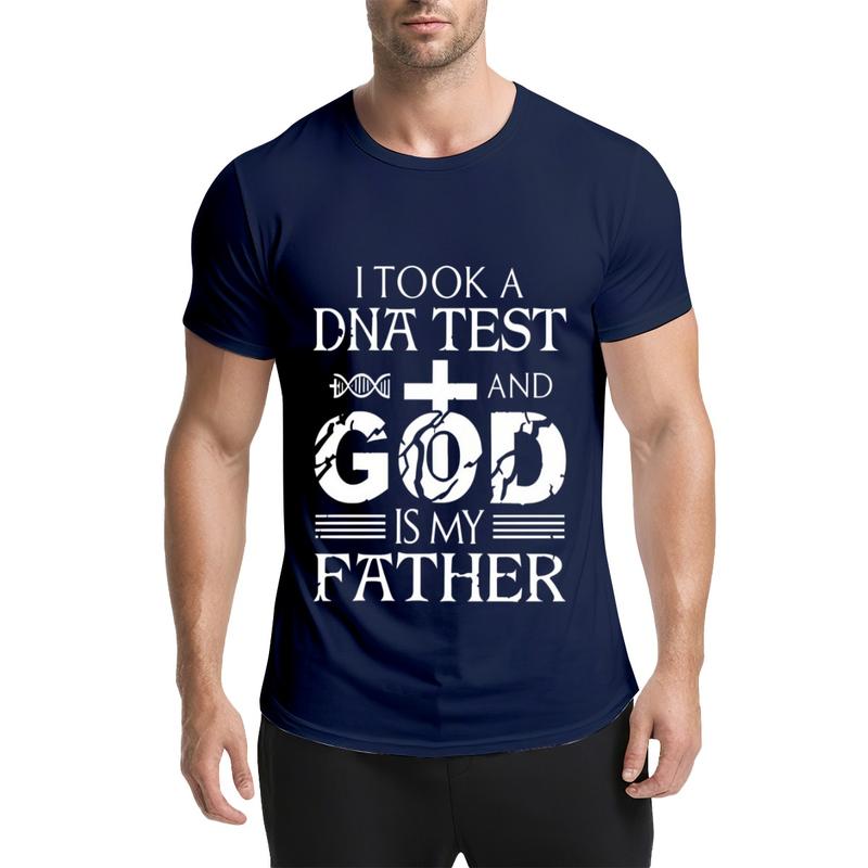 Men's Stylish Religious Cotton Crew Neck Casual Tee, Menswear Streetwear Short-Sleeve Top with Bold "God Is My Father" Graphic & DNA Cross Mix, Lightweight Machine Washable Holiday Shirt