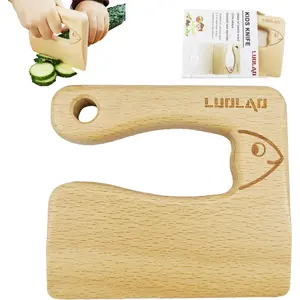 Wooden Kids Knife for Cooking and Safe Cutting Veggies Fruits, Cute Fish Shape Kids Kitchen Tools, Christmas Gifts for Kids 2-5 Years Old Applicable
