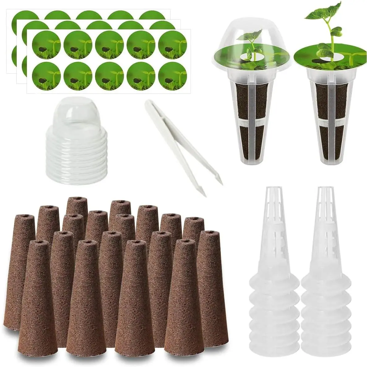 73-Count Aerogarden Seed Pod Kit, Universal Hydroponics Garden Accessories for All Brand Supplies – 18 Synthetic Grow Sponges, 12 Baskets & Domes, 30 Pod Labels, 1 Tweezer for Friends, Family Growing Strawberries, Basil