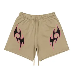 MNML Tribal Sweatshorts Earth - Above The Knee Mid Waist Fitted Casual Shorts with Black and Pink Tribal Design