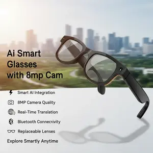 Unisex Wearable Smart Glasses - 8MP Digital Camera, Bluetooth Smart Glasses, Modern AI Device with ChatGPT, 100+ Languages Real-Time Translation, Calls, Music Playback, Replaceable Lenses, Earphones, Wireless Multi-Sport for Outdoor Adventures