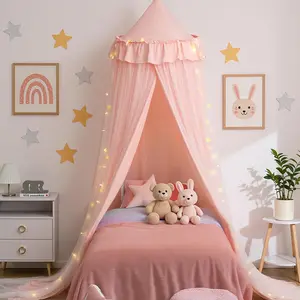 Bed Canopy Double Net with Star Lights, Breathable Twin Bed Canopy, Princess Play Tent, Machine Washable, Large 26''x125''