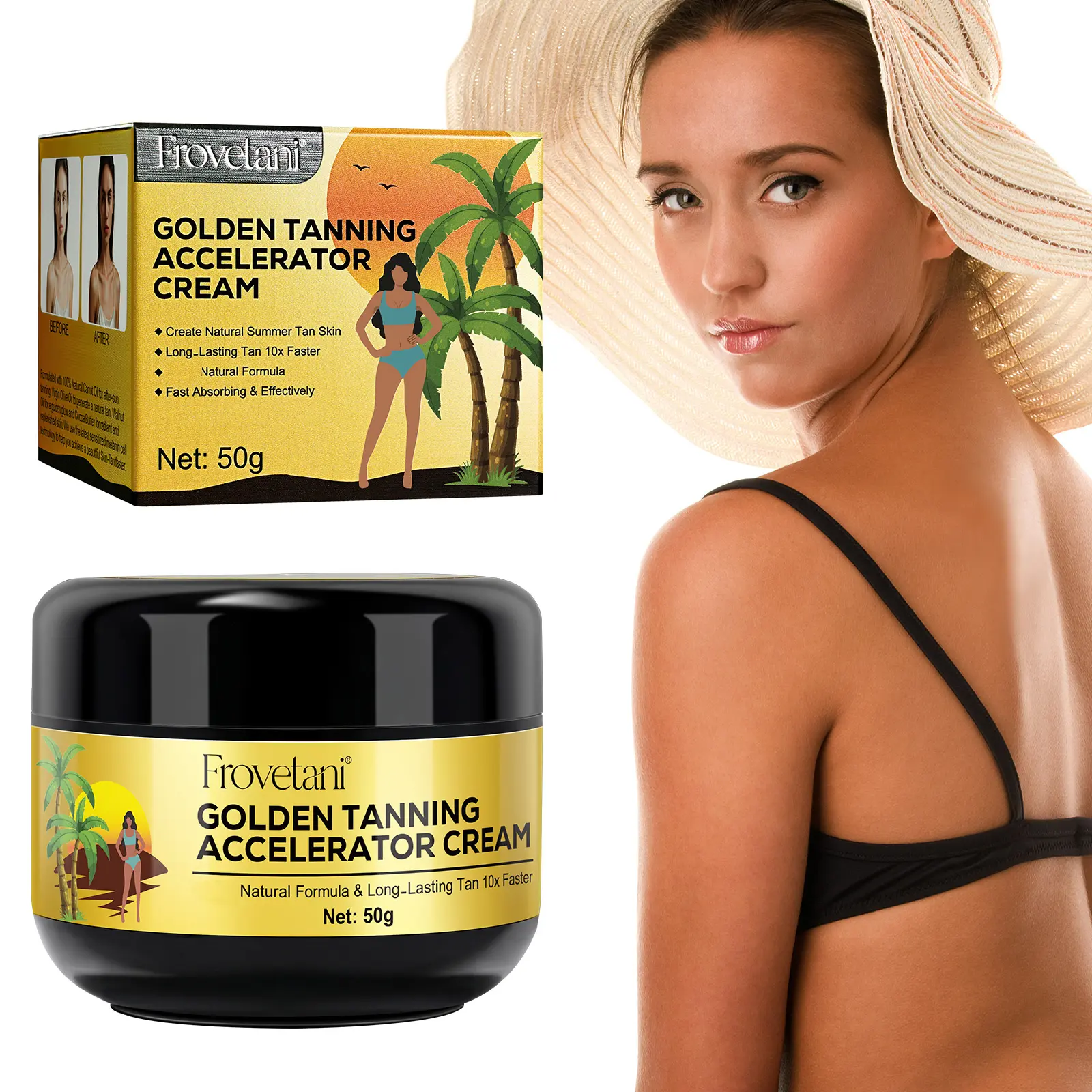 Fiovetani Golden Tanning Accelerator Cream - Indoor & Outdoor Tanning Lotion with Bronzer, Lightweight Formula (50g) Skin Care Body Care, Normal