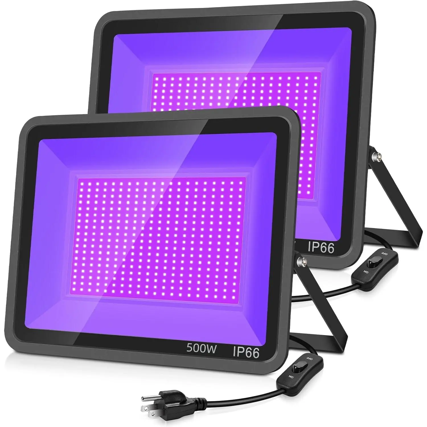 500W 2 Pack LED Black Light,Black Flood Light Outdoor with Plug and , IP66  395nm to 405nm LED UV Blacklight Neon Glow for Glow Party, Halloween, Fluorescent Poster,