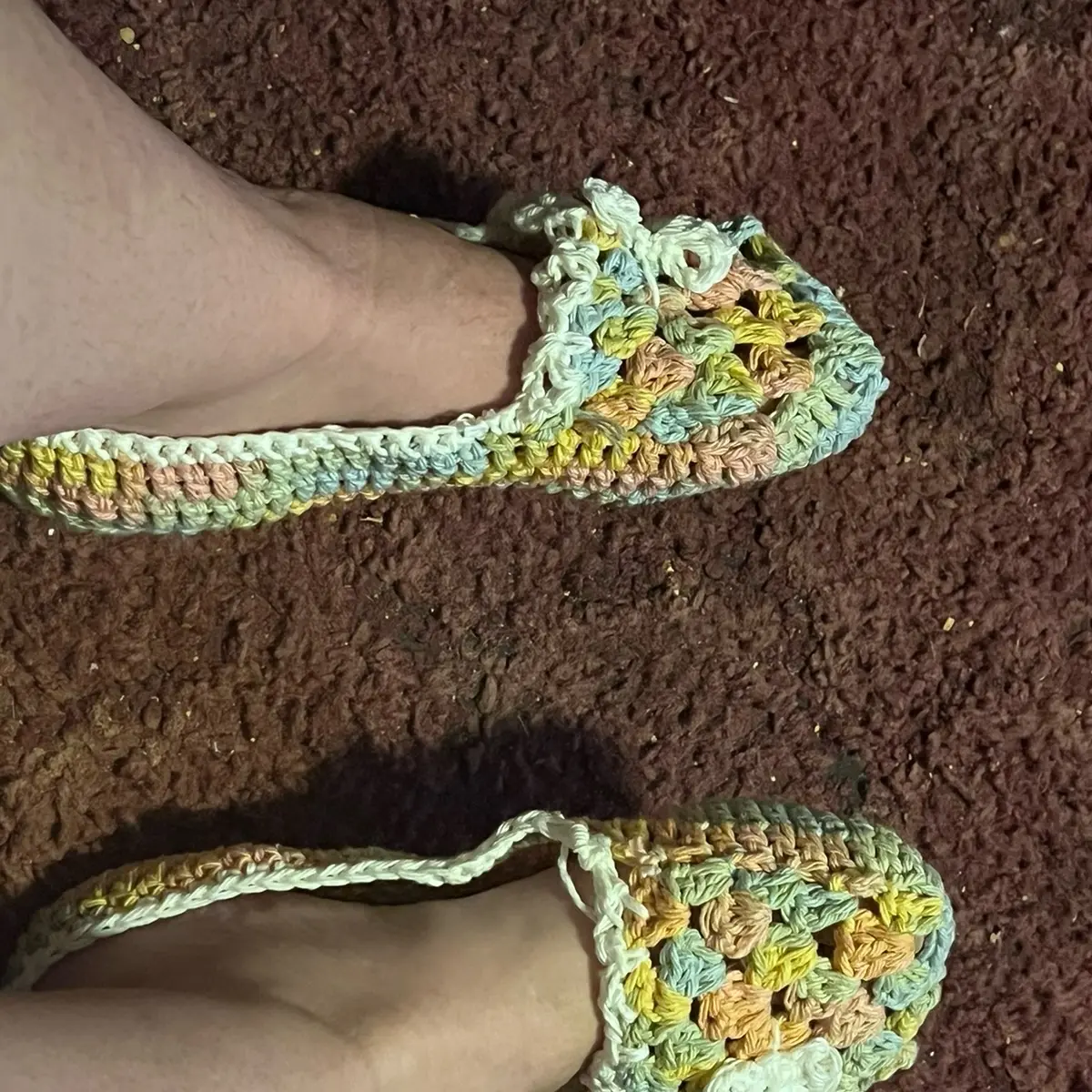 Crocheted house slippers.