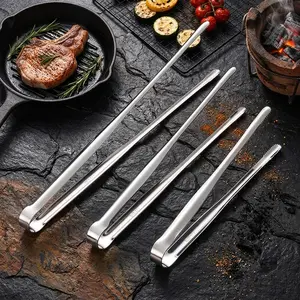 Stainless Steel Food Serving Tongs, 7" 9" 12" Non Slip Cooking Tongs Set, Heat Resistant Kitchen Utensils, Metal Food Clips for Outdoor Grilling & Daily Kitchen Use, 3 Pack