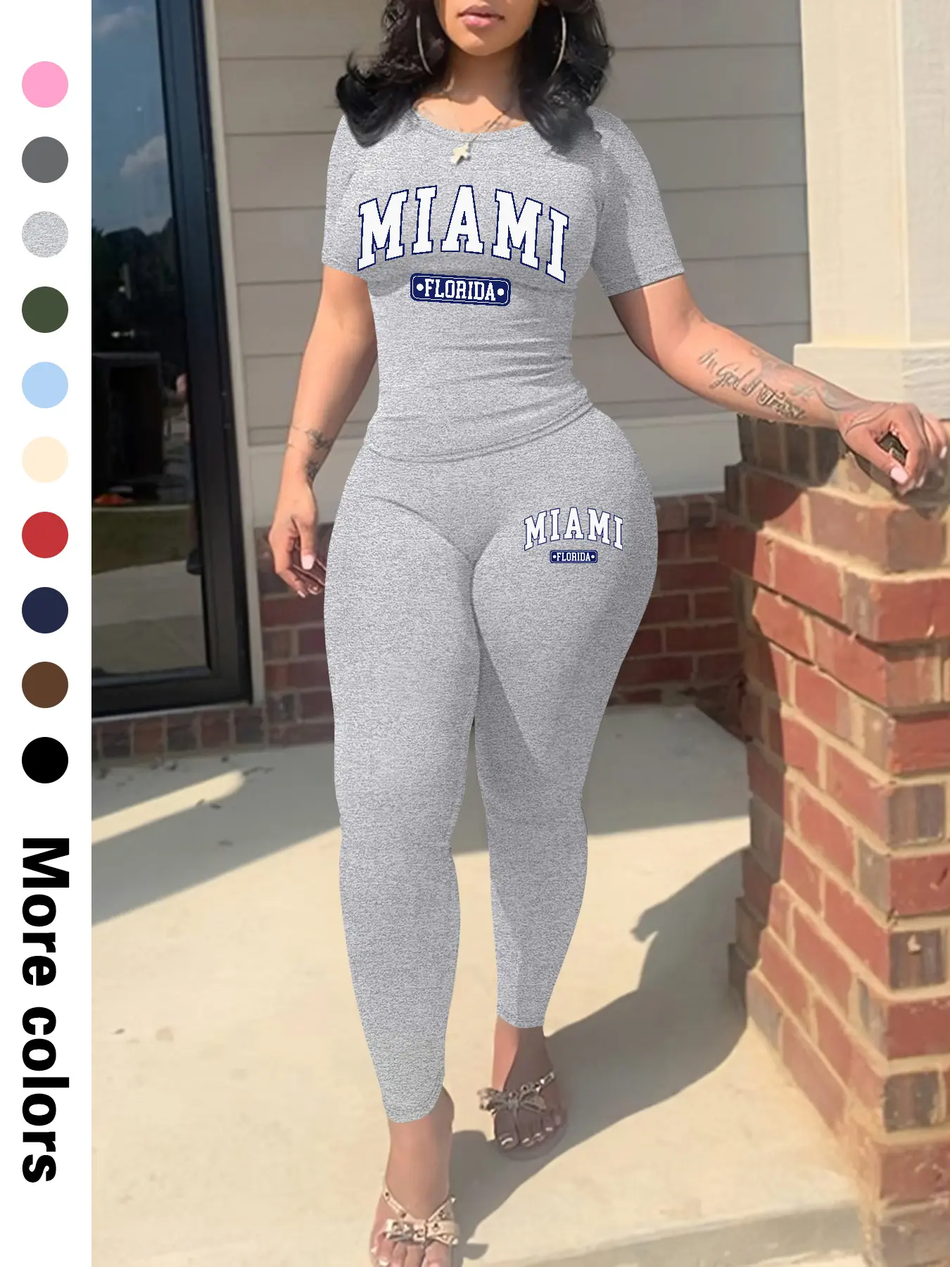 Two-Piece Set Women's Plain Crop Top & Skinny Pants, Casual Fashion Cozy Breathable for Daily Wear, Ladies Summer Clothes