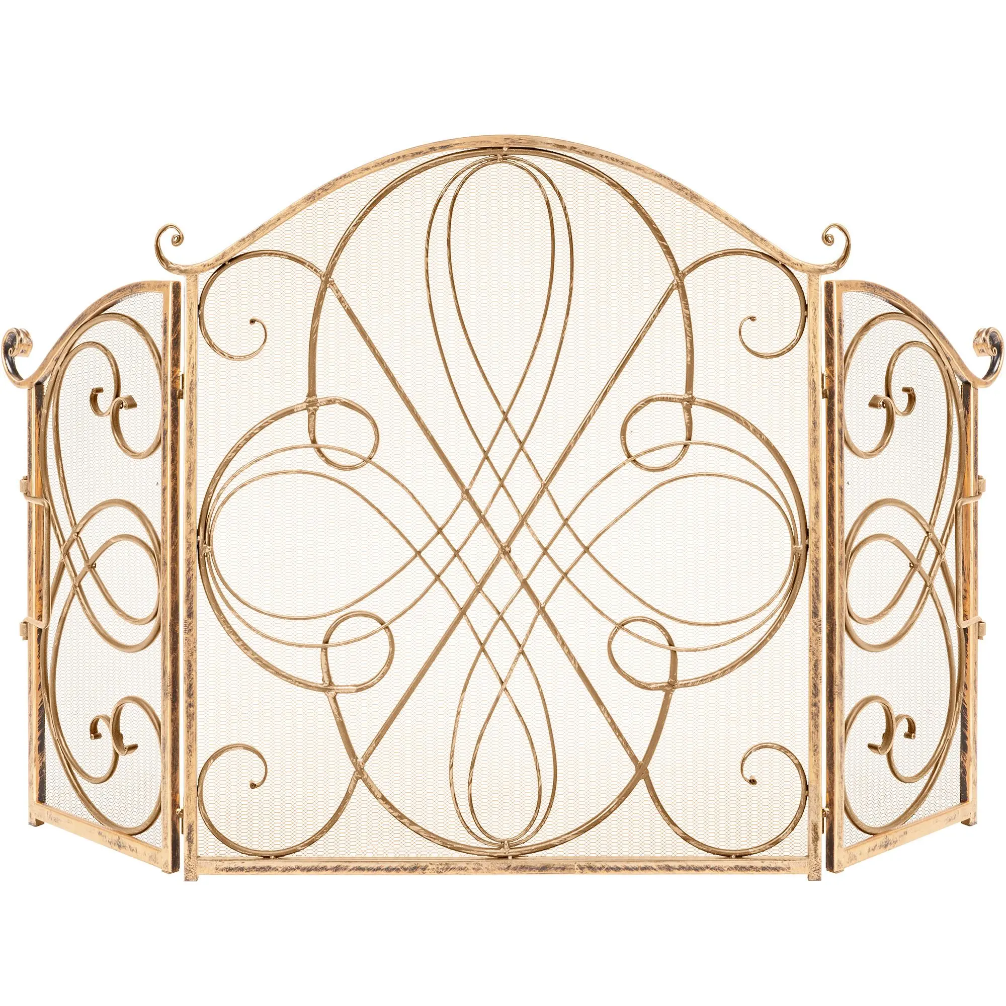 Best Choice Products 3-Panel 55x33in Wrought Iron Fireplace Safety Screen Decorative Scroll Spark Guard Cover