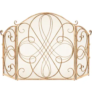 Best Choice Products 3-Panel 55x33in Wrought Iron Fireplace Safety Screen Decorative Scroll Spark Guard Cover