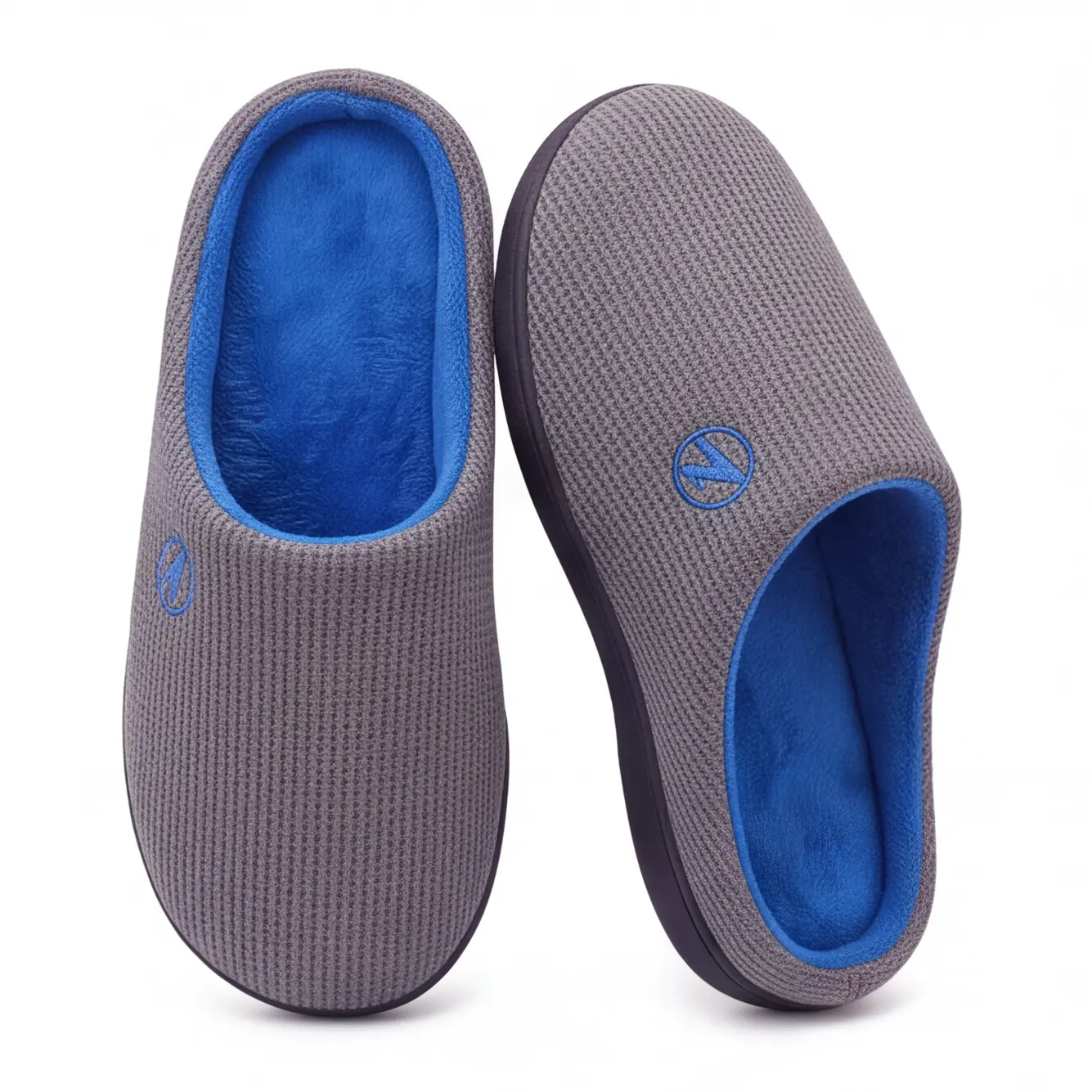 Men's & Women's Wide Slip-On Loafer Slippers - Waffle Knit, Memory Foam, Arch Support, Non-Marking, Noiseless, Indoor-Outdoor Use