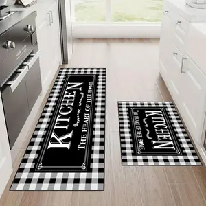 Anti-Slip Washable Kitchen Rug Set, Kitchen Runner Rug, Buffalo Plaid Long Carpet, Soft Comfortable Pet-Friendly Mat for Home Decor