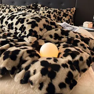 Luxury Faux Rabbit Fur Leopard & Butterfly 3 Piece Bedding Set, Ultra Soft Warm All-Season Duvet Cover with Zipper Closure + 2 Pillowcases, Elegant Solid Color Design, Cozy Bedroom/Living Room/Dorm Bedding Décor, Perfect Christmas/Birthday/Housewarming Gi