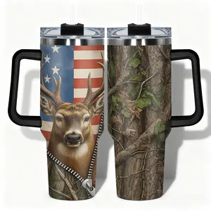 1pc Insulated Tumbler Stainless Steel Water Bottle Deer and American Flag Camouflage Designs, Leakproof Large Capacity (40oz/30oz/22oz/20oz/14oz), Needed for Gym, Hiking, Travel Ideal Birthday Christmas Gift