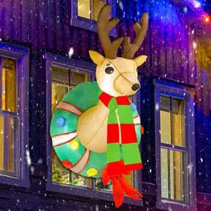 4 FT Christmas Inflatable Rudolph Wreath, Lighted Blow Up Reindeer with Built in LED Lights, Indoor/Outdoor Xmas Holiday Decor, Light Up Front Door Window Lawn Yard Garden Decorations