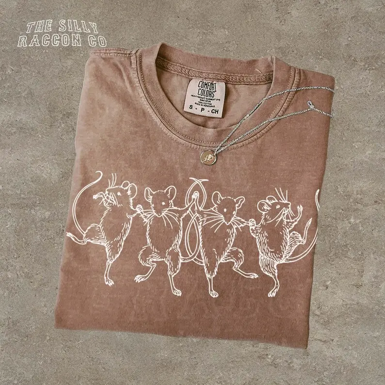 Comfort Colors Dancing Rats TShirt, Funny Goblincore T-Shirt for Men Women, Cottagecore Aesthetic, Medieval Tattoo Style, Weirdcore Top