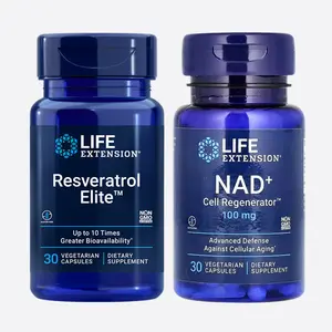 Life Extension NAD+ Cell Regenerator & Resveratrol Elite Anti Aging Bundle 30 Vegetarian Capsules for Cellular Energy & Skin Health Gluten Free Non GMO - Healthcare