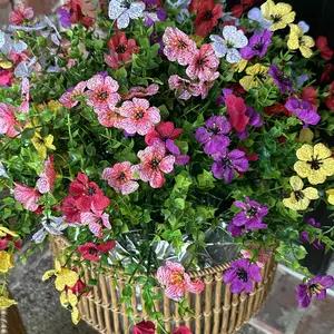 Artificial Flowers for Outdoor Indoor Garden Home Decoration, Faux Flower Daisy with Eucalyptus Leaves Fake Plants Greenery Boxwood Porch Patio, 12 Bundles (Mix Pink Red Purple Yellow)