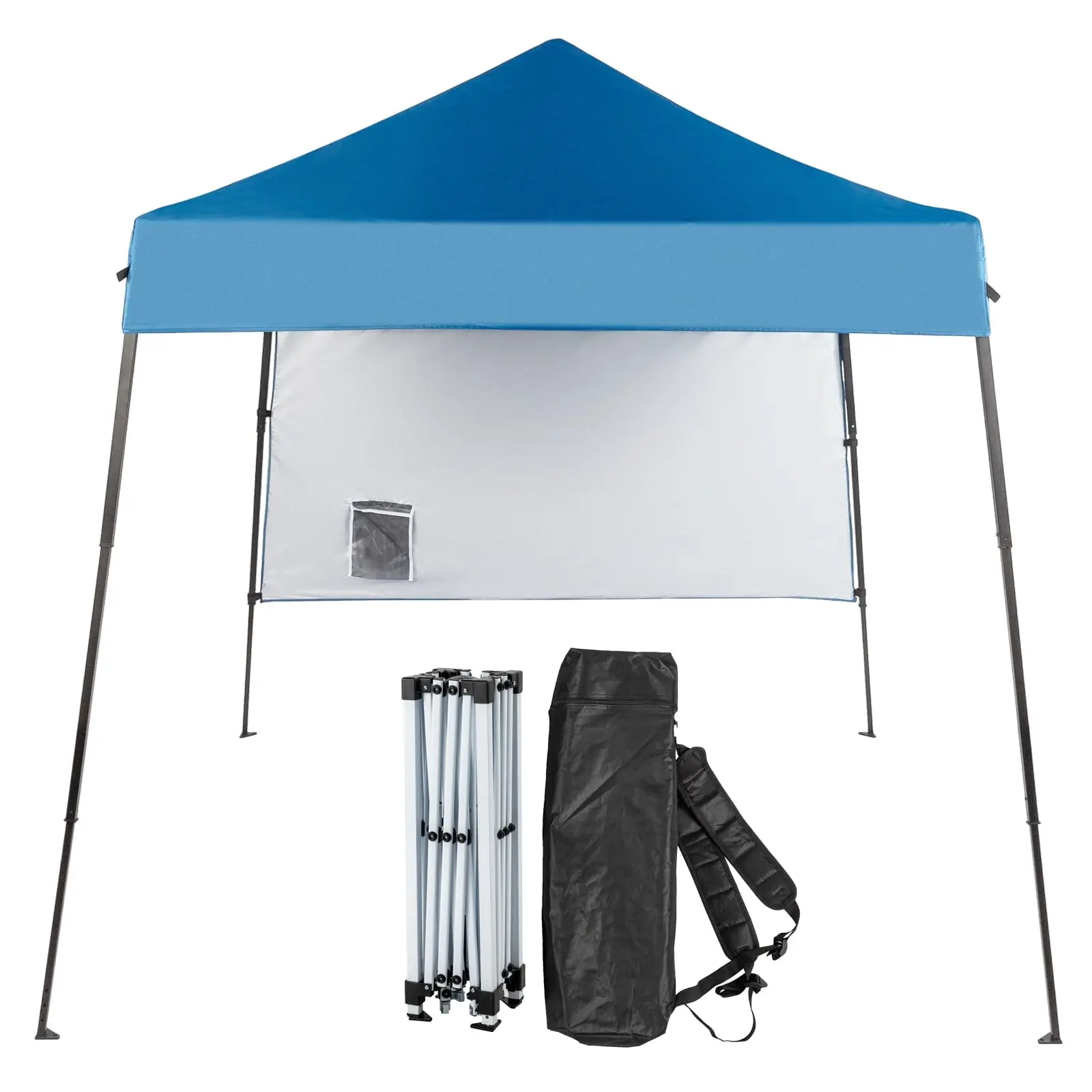 6x6 ft Pop-Up Canopy Tent, Outdoor Canopy Tents with Backpack, Slant-Leg Patio Design, Portable Easy-Up Frame, 1 Sidewall, Blue for Camping Events
