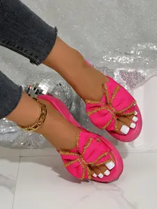 Women's Summer Wedge Sandals, New One-Strap Elastic High Heels, Cute Bow Decor, Thick Sole Slip-On Shoes, Lightweight Multi-Color Large Size, Open Toe Slides, Footwear