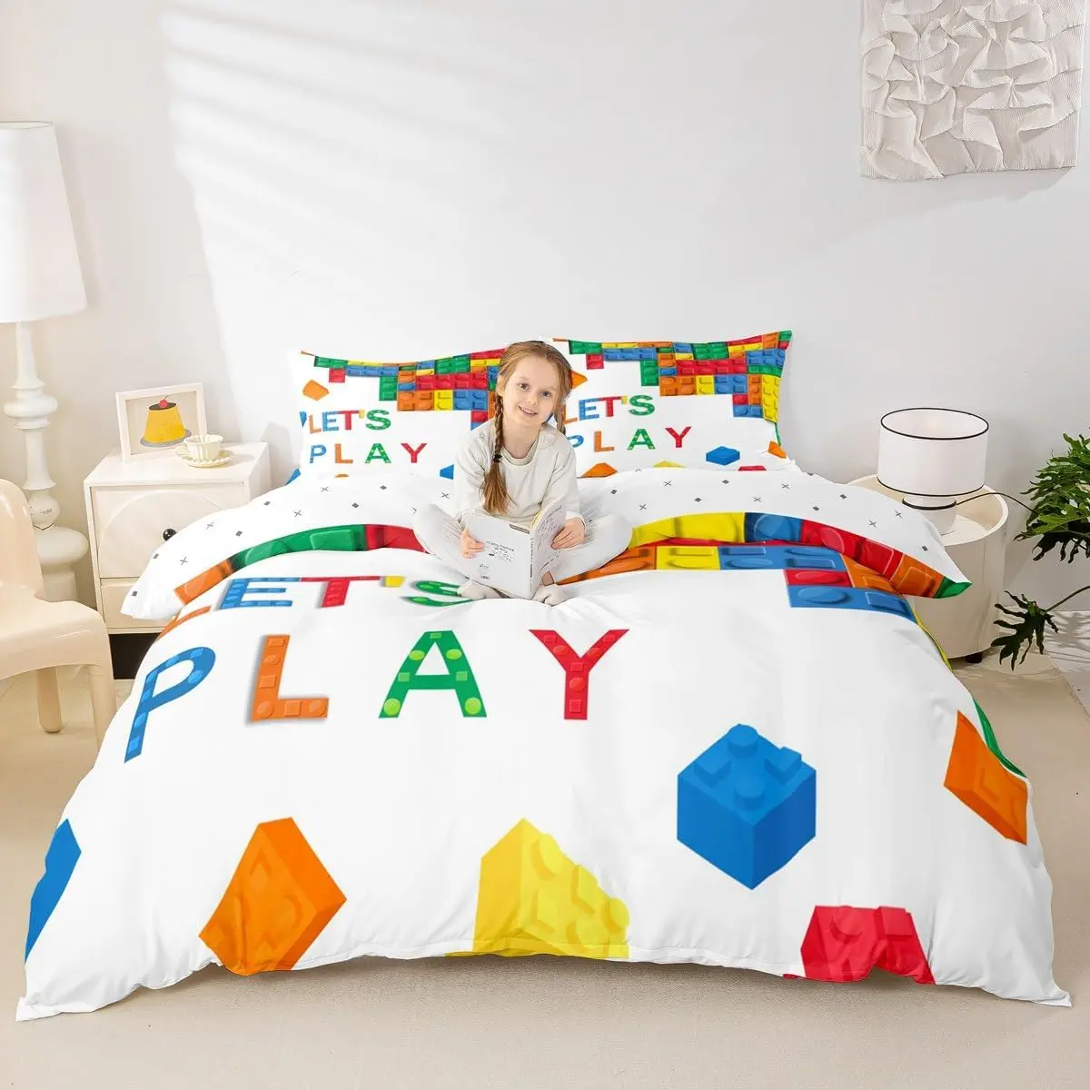 Building Block Print Bedding Set Brick Styles Comforter Cover Set Colorful Duvet Cover Breathable Gaming Bedspread Cover Room Decor Quilt Cover
