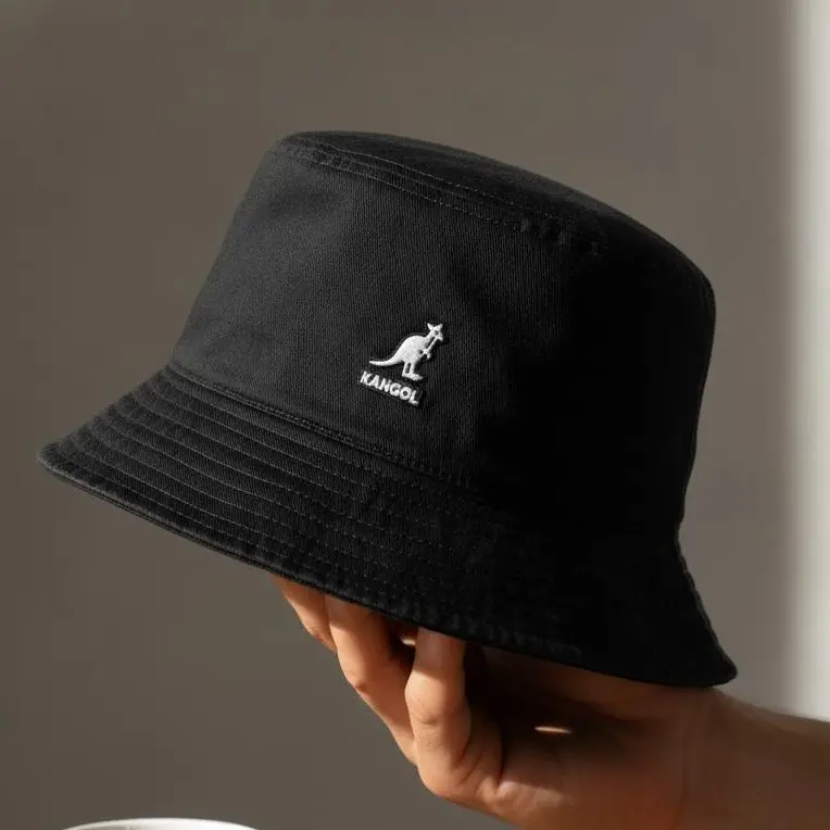 Kanggol Washed Cotton Bucket Hat - Unisex Fashion Flat Crown Cap