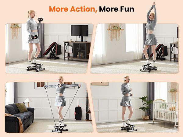 Mini Stair Stepper for Home Workout, Compact Fitness Stepper with Resistance Bands, LCD Monitor, Adjustable Height, Non-Slip Oversized Pedals, 300 LBS Capacity, for Abs, Waist, Thighs and Buttocks Training