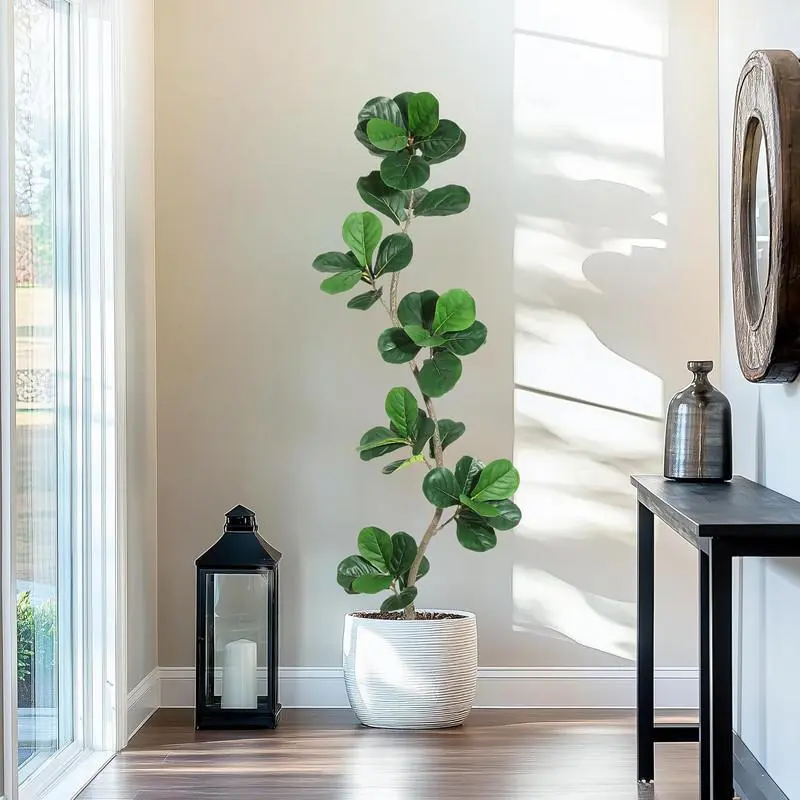 Garvee 6FT Artificial Fiddle Leaf Fig Tree - Fake Plant with Black Planter, Large Fake Tree for Home or Office Decor - Artificial Plants Indoor