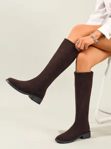 Autumn Winter Slimming Boots, Velour Tall Booties for Women, Thick Rubber Sole Elastic High Top, Versatile Above Knee Boots, Footwear