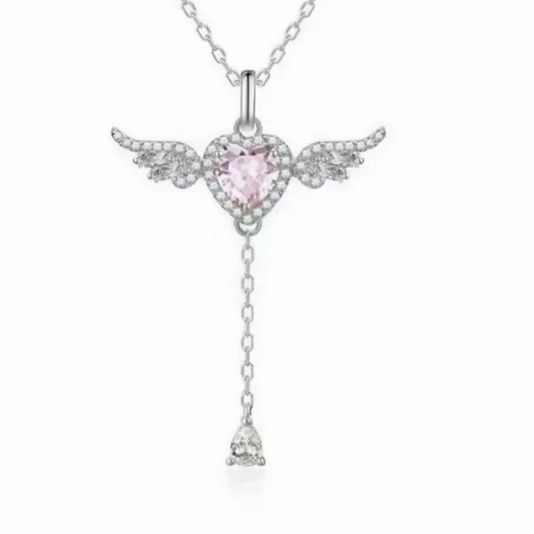 Angel Necklace for Women Heart Pendant with Movable Wings Fashion Versatile Elegant Jewelry Perfect for Party Daily Birthday Gift