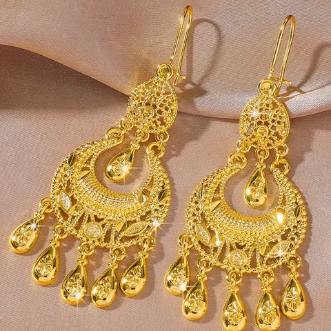 New Chinese retro palace style golden water droplet tassel long earrings Statement Earrings, Trendy Jewelry, Stylish Jewelry, perfect gift for girlfriends and girlfriends, women's light luxury daily accessories jewelry, Trendy Fashionable Accessories
