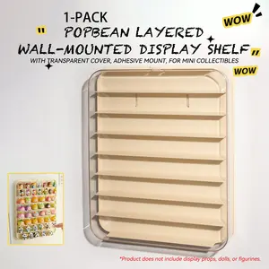Popbean Layered Wall-Mount Display Rack, Plastic Shelf, Transparent Protective Cover, Adhesive Wall Mount, Ideal for Small Mini Figurines, Collectibles Shelf