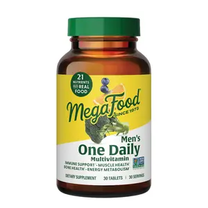 MegaFood Men’s One Daily Multivitamin-21 Essentials Plus Real Food in One Convenient Tablet. Support Immune Function, Energy Metabolism, plus Muscle and Bones. 60 or 90 Servings