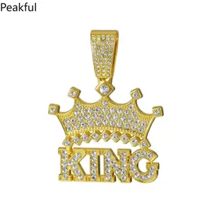 13mm Crystal Cuban Chain Hip Hop Necklace Men Crown King Pendant Iced Out Bling Design Fashion Statement Jewelry Durable Shiny Accessory for Everyday & Night Out