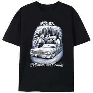 Homies Rollin With The Homies Lowrider Men’s Graphic Tee |     Unisex Chicano Streetwear Car Fan Casual T-Shirt |     Summer Latino Gift