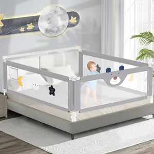 An 3-Piece Bed Rail for Toddlers with Headboard Rod, Adjustable Baby Bed Rail Guard (78.7 * 78.7 * 74.8 Inch-King Size)